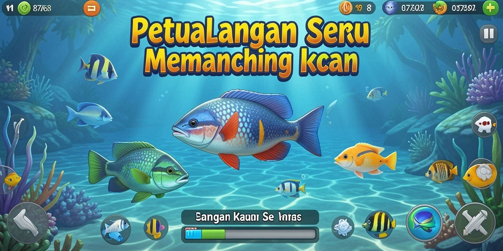 Screenshot gameplay menunjukkan aksi seru menangkap ikan di 8768.