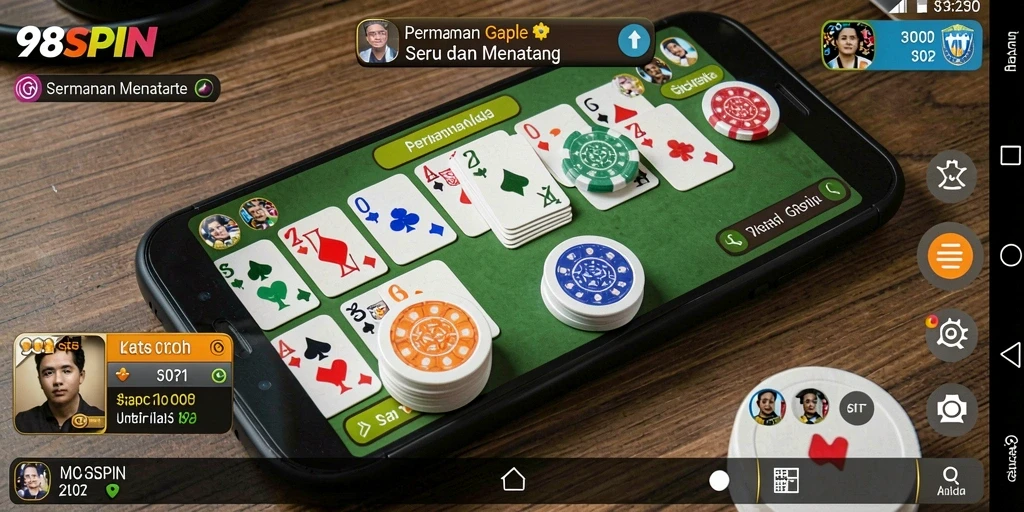 Tampilan gameplay seru di 98SPIN dengan kartu Gaple