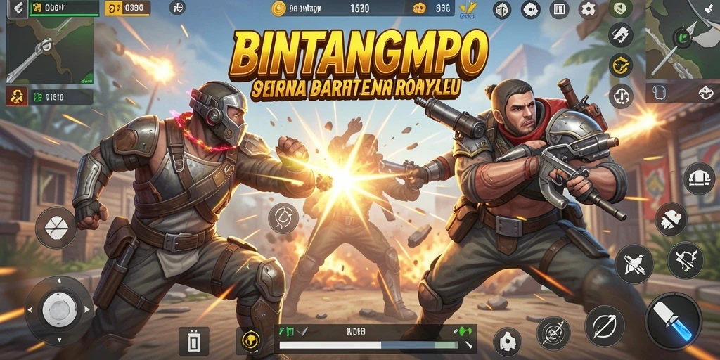 Screenshot gameplay BINTANGMPO yang menunjukkan aksi Battle Royale yang mendebarkan.