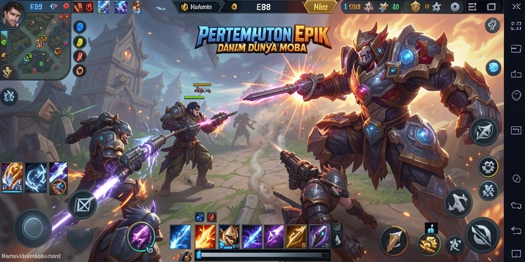 Screenshot E88 menampilkan aksi seru dalam pertempuran MOBA.