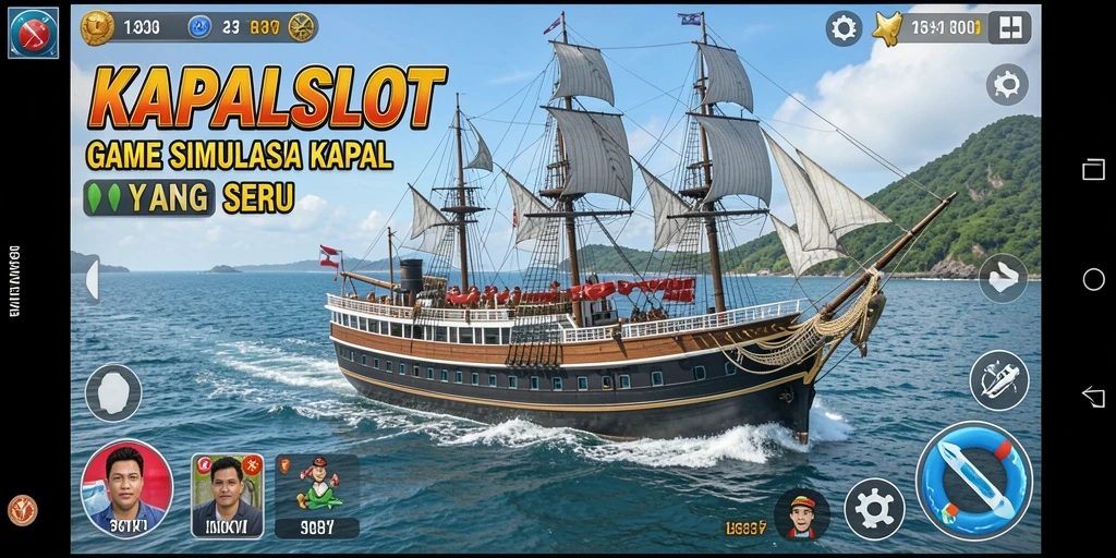 Tampilan gameplay KAPALSLOT yang realistis saat mengendalikan kapal di lautan.