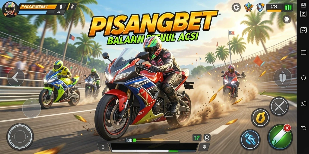 Gameplay PISANGBET dengan aksi balap motor yang menegangkan.