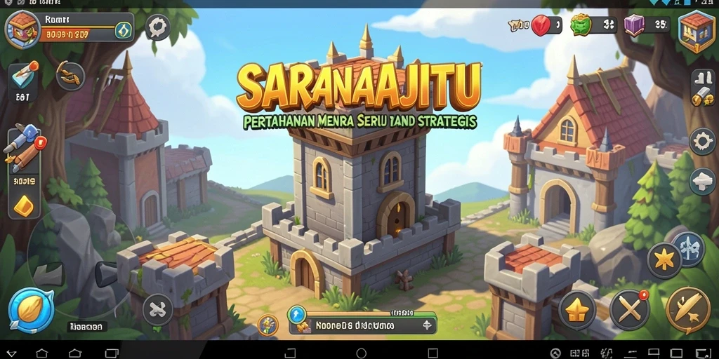 Tampilan gameplay SARANAJITU yang penuh aksi dalam pertahanan menara.