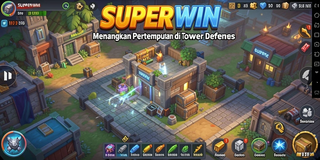 Screenshot utama SUPERWIN menampilkan gameplay Tower Defense yang seru.