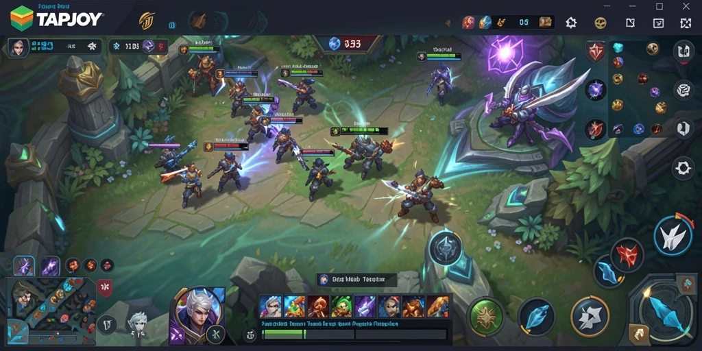 Gambar menampilkan aksi seru dalam gameplay MOBA TAPJOY.