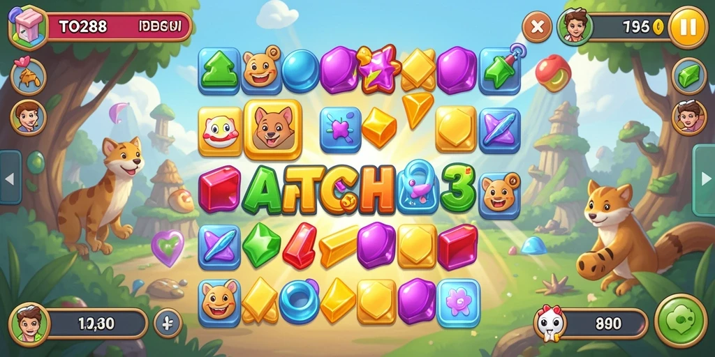 Tampilan menarik dari gameplay seru TO288 dalam genre Match-3.